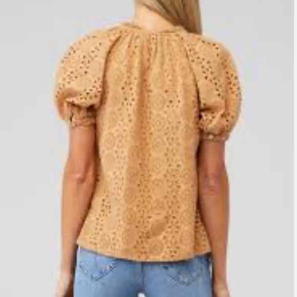 Cleobella Kate Blouse Wheat Tan Eyelet Button-Up Blouse Small Organic Cotton - Picture 2 of 13